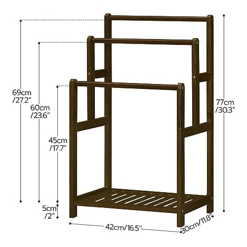 HOOBRO Standing Towel Rack, 3-Tier Blanket Rack Holder, 16.5" L x 11.8" W x 30.3" H, Bamboo Drying and Display Rack with Shelf, for Bedroom, Living Room, Bathroom, Mocha MA03LB01 6