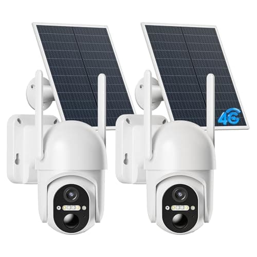 ELYSOO 4G LTE Cellular Security Cameras, 2 Pack Solar Powered No WiFi Security Camera Outdoor with 360° View, 2K Color Night Vision, Includes SIM Card(Support Verizon/AT&T/T-Mobile) - White