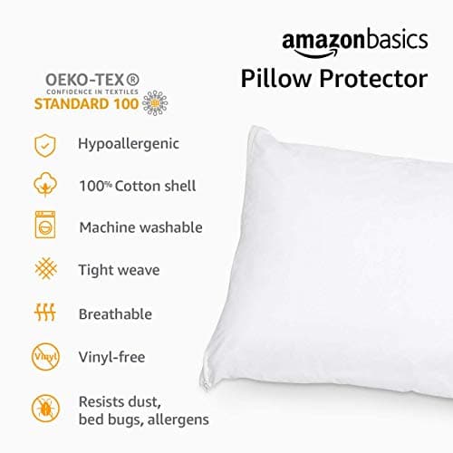 Amazon Basics Standard Breathable 100% Cotton Hypoallergenic Pillow Protector with Zipper, Machine Washable, White, 27 x 21 Inches, Pillows Not Included 6