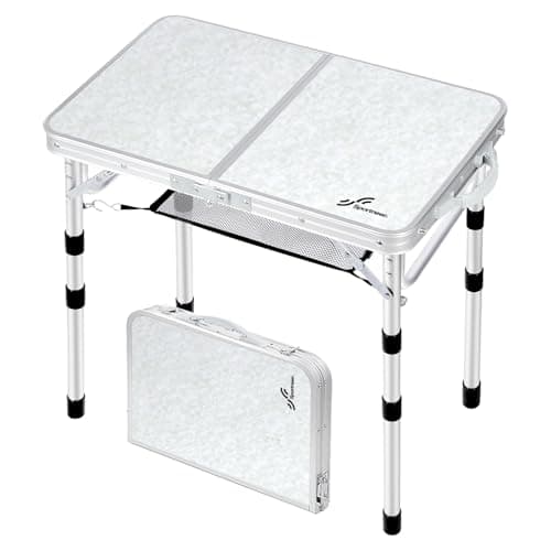 Sportneer Camping Table: Adjustable Height Small Folding Table 23.6" L x 15.7" W 4 Height with Mesh Layer - Compact & Portable Camping Essentials for Outdoor Camp Garden Picnic BBQ Dining Cooking