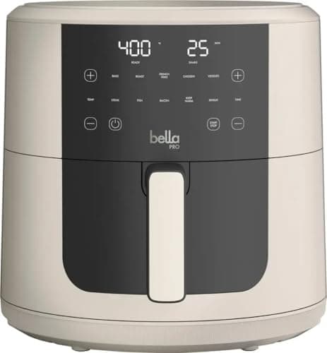 Bella-Pro SmartCrisp 8-Quart Air Fryer, Digital Touchscreen, Nonstick Ceramic Coating, 6 Cooking Presets, 1700W Power, Oil-Free Cooking, Family-Sized Capacity, Dishwasher-Safe (Oatmilk)
