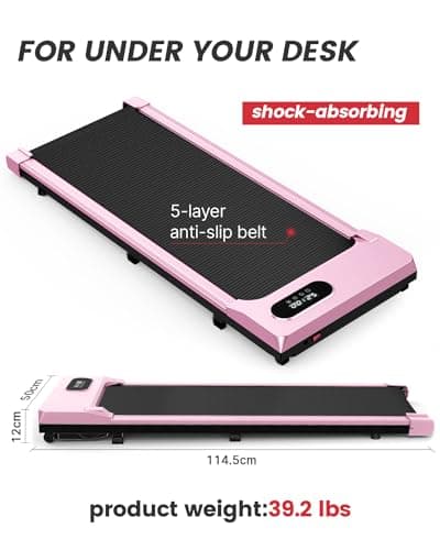 Gywowken Walking Pad, 5MPH Under Desk Treadmill for Home Office, Quiet<45dB, Portable Mini Small Walking Pad with Remote Control, LCD Display, 300 LB Capacity, Pink 8