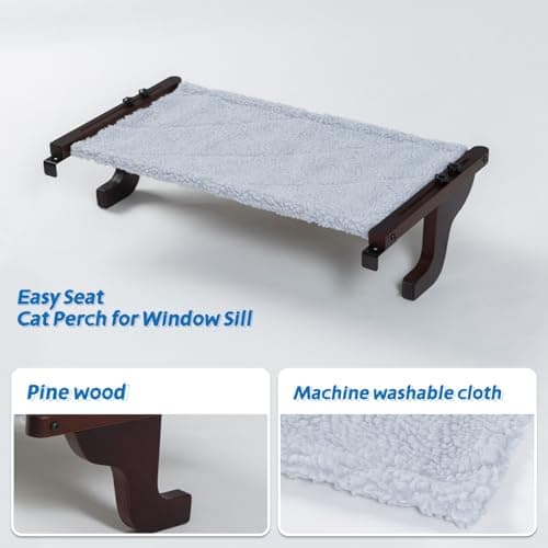 Zakkart Easy Seat Cat Perch for Window Sill - Hammock Design w/Premium Wood & Robust Metal Frame - Cat Window Seat for Large Cats and Kittens (Dark Stained Wood w/Gray Bed, Medium (23''W x 14''D)) 6