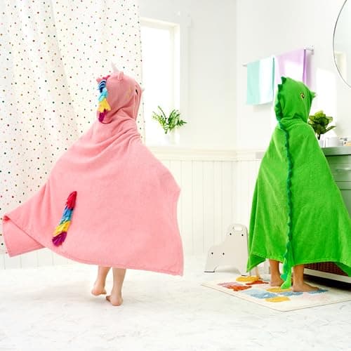 Joiedomi Unicorn Hooded Towel for Kids Soft 100% Cotton Bath Beach Towel 30" x 50" for Kids 3-10 Years Toddler Pool Poncho with Hood Absorbent Swim Wrap for Boys Girls 7
