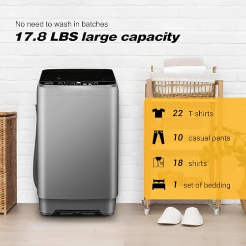 Tymyp Small Washer Machine for Apartment, Washer and Dryer Combo with LED Display, 17.8LBS Apartment Washing Machine with 10 Washing Programs, Transparent Grey 5