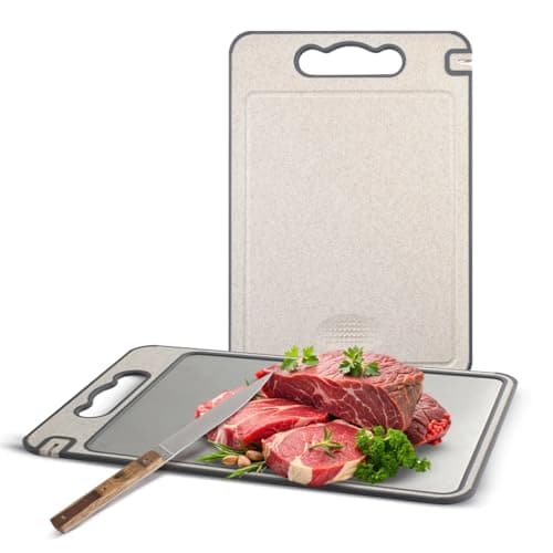 Cutting Board Double-Sided Stainless Steel with Knife Sharpener - Non-Slip, Reversible Design with Juice Groove - BPA-Free, Chopping Board - Ideal for Meat, Vegetables, & Cheese Prep