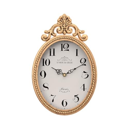 Abdurey Small French Retro Decorative Wall Clock, Antique Gold Vintage Oval Style,Silent Battery Operated Boho Decor Wall Clocks for Farmhouse,Kitchen,Bedroom,Bathroom(10.4" H x 6.7" W)