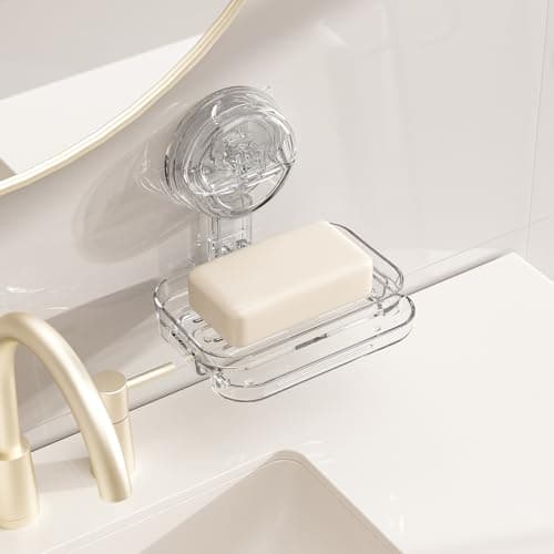 MJXKBB Soap Dish for Shower Clear Acrylic Soap Holder with Self-Draining Design No Drilling Required Strong Fixation for RV Bathroom and Kitchen Easy to Clean and Space Saving 6