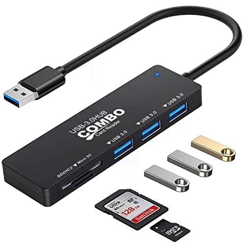 VIENON 5-in-1 USB 3.0 Hub with SD/TF Card Reader and 3 USB 3.0 Ports for PC, Laptops, Surface Pro, MacBook, iMac Pro