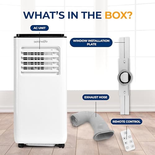SereneLife 8000 BTU Portable Air Conditioner, 3-in-1 Compact Standing Air Conditioner for Room Up to 350 Sq. Ft., Floor AC Unit with LCD Remote Control, Auto Mode, Low Noise with Wrapped Compressor 7