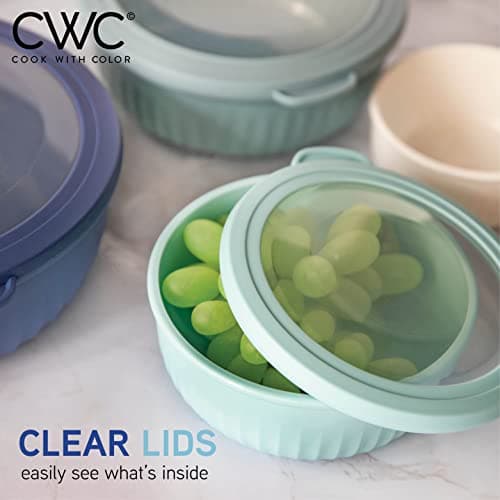 COOK WITH COLOR Prep Bowls with Lids- Wide and Deep Nesting Plastic Small Mixing Bowl Set with Lids, 8 Piece Set - Wide Bowls, Blue 6