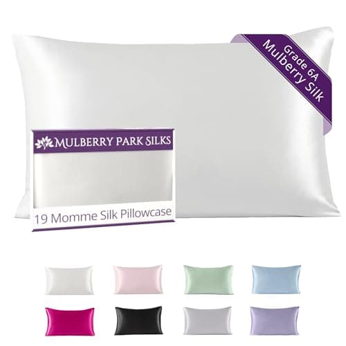 Mulberry Park 100% Silk Pillowcase - 19 Momme, Grade 6A Mulberry Silk - Hidden Zipper Closure - White/King (20'' x 36'')