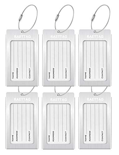 WeBravery Luggage Tags Metal Suitcase Tags Travel Bag ID Identifier Luggage Tag (Silver 6-Pack)