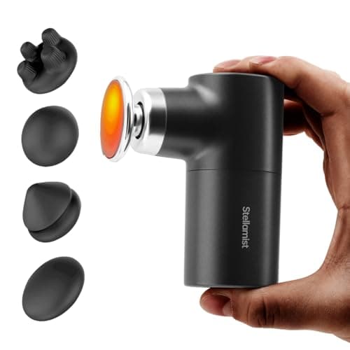 Stellamist Mini Thermal Massage Gun with Heat, Portable Hand Held Massager Gun with Heat, Portable Percussion Muscle Massager with 4 Massage Heads for for Dad, Office, Home, Athletes