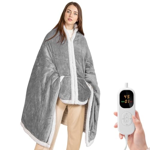 Heated Shawl Wraps for Women, Electric Heating Wearable Blanket Poncho with Deep Pocket, 5 Heating Levels, 1-10 Hours Timer Auto Shut-Off, 40x70 Inch, Gray - Gifts for Mom, Girlfriend, Grandmother