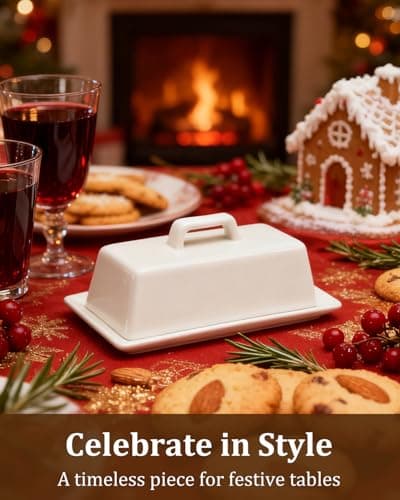Yedio Porcelain Butter Dish with Lid and Knife for Countertop Refrigerator，White Ceramic Covered Butter Holder with Handle for East West Coast Butter Stick, Dishwasher Safe 6