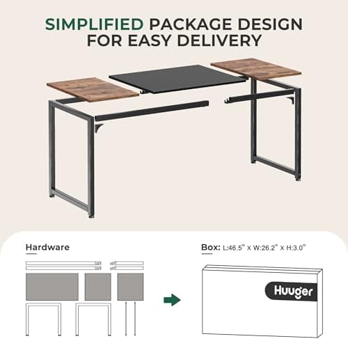 Huuger Computer Desk, 63 Inch Office Desk, Gaming Desk with Storage, Writing Desk Work Desk for Home Office, Study, Modern Simple Desk, Large Legroom, Metal Frame, Rustic Brown and Black 8