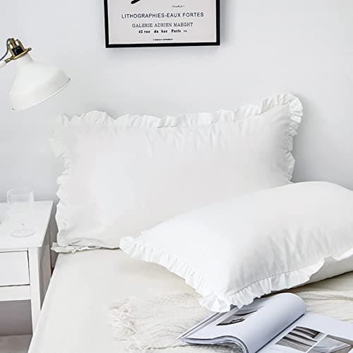 White Cotton Microfiber Envelope Pillowcase Set of 2 Standard Size Ruffle Pillow Covers 26"x20" for Bed Bedding Decoration Home Paris Decor 7