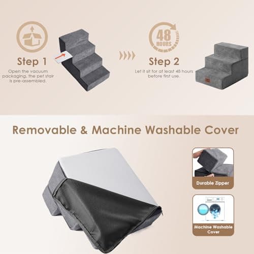 EHEYCIGA Dog Stairs for Small Dogs 13.5" H, 3-Step Dog Steps for Couch Sofa and Chair, Pet Steps for Medium Cats, Non-Slip Balanced Pet Ramp Indoor, Grey 6