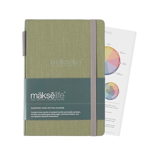 MäksēLife Undated Quarterly Planner - A5 Goal Setting Planner & Personal Journal for Mindful Living, Weekly and Monthly Goal Setting with Habit Tracker & Reflections, Green