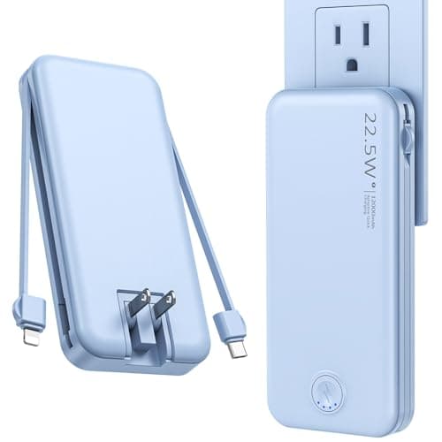 Nusyddy Portable Charger, 12000mAh 22.5W Fast Charging Power Bank with Built-in Cables & Wall Plug, Travel Essentials External Battery Pack, USB C Battery Phone Charger for iPhone, Samsung Light Blue