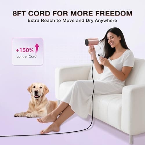 BABONIR Ionic Diffuser Hair Dryer for Curly Hair, 1875W Fast Drying Blow Dryer with Diffuser and Concentrator Nozzle, Compact & Portable Negative Ion Hairdryer Blowdryer, 3 Heat 2 Speed Settings, Pink 6