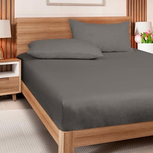 ROYALE LINENS 300 Thread Count 100% Long Staple Combed Cotton Fitted Sheet Queen - Super Soft Deep Pocket Bottom Sheet - Fitted Sheets Only - Elastic Sheets (Queen, Grey) 8