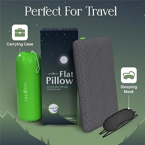 Umiboo Thin 2.5-Inch Memory Foam Flat Pillow for Stomach and Back Sleepers/Memory Foam, 2-Pack (White-Gray) 6