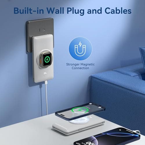 Magnetic 10000mAh Portable Charger for iWatch & iPhone, 22.5W USB C Fast Charging Wireless Power Bank Built-in Cables and Wall Plug, External Travel Battery Pack Compatible with iOS Android Devices 9