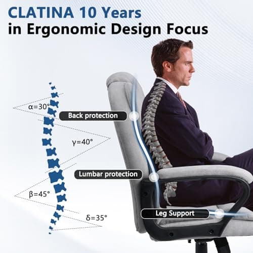 CLATINA Grey Cloth Office Chair Fabric Covered Desk Chair, Adjustable Height Swivel Chairs Ergonomic Executive Chair with Arms and Wheels Comfortable Upholstered, 350 LBS 5
