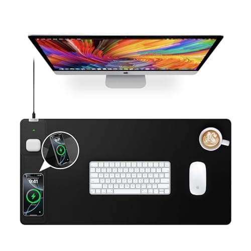 Wireless Charging Mouse Pad with Foldable Phone Holder, 31.5"x15.8" Large Desk Mat for Laptop/Keyboard, Waterproof Ultra-Smooth Surface, Non-Slip Base, Black 8