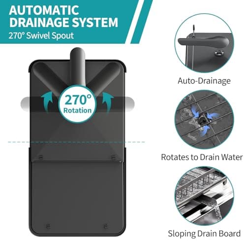 Urackify 2 Tier Dish Drying Rack, Expandable Dish Rack, Extandable Dish Drainer for Kitchen Counter with Drainboard, Plate Rack Organizer with Utensil Holder, Wine Glass Holder, Black 7