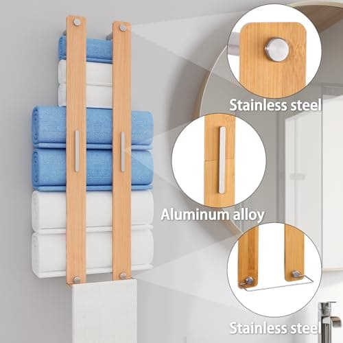 Bamboo Towel Rack,30In Roll-Up Towel Rack Organizer,with a Hanging Rack, Holds 7 Large & 11 Small Towels，Eco Friendly Bathroom Storage Rack 5