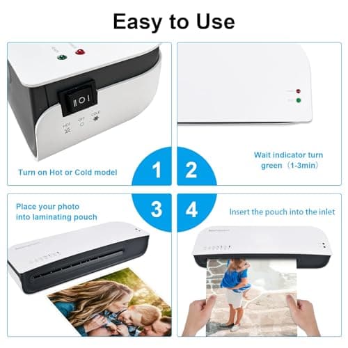 Laminator, A4 Laminater Machine, 9 Inch Thermal Laminater Machine, 4 in 1 Personal Desktop Cold Laminator with Paper Cutter and Corner Rounder 15 Laminating Pouches for Office School Business Use 6