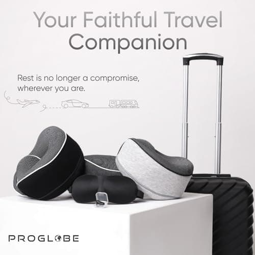 Proglobe Travel Neck Pillows for Airplanes, Sleeping Essentials for Long haul Flights, 360° Head Support, Car and Airplane Kit with 3D Contoured Eye Mask, Earplugs and Luxury Mesh Bag (Adult, Grey) 7