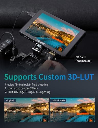 FEELWORLD F7 Plus 7 Inch 1200nit DSLR Camera Field Monitor with F750 4400mAh Battery and Bag High Brightness Touchscreen 3D Lut HDR Waveform F970 Install and Power Kit 4K 60Hz HDMI in Out 5