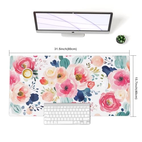 Colorful Star Large Mouse Pad, Pink Floral Desk Mat for Desktop, Women Girls Flowers PU Leather Waterproof Desk Pad, Computer PC Laptop Protector Gaming Mouse Pads for School Office Home 31.5" x 15.7" 8