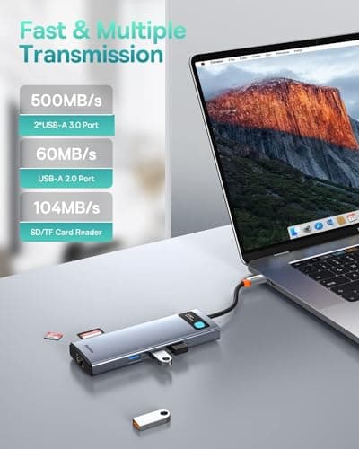 Baseus Laptop Docking Station Dual Monitor 4K@120Hz, 9 in 1 USB C Hub with 2 HDMI, 1000Mbps LAN, Max 85W PD, 3 USB, SD Card Reader, USB C Dock Compatible with iPhone 15/Mac/Dell/HP/Surface/Steam Deck 6
