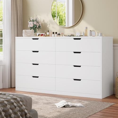 HAUOMS Modern 8 Drawer Dresser, White Chest of Drawers for Bedroom,Closet Dressers with Drawers for Living Room, Entryway, Hallway
