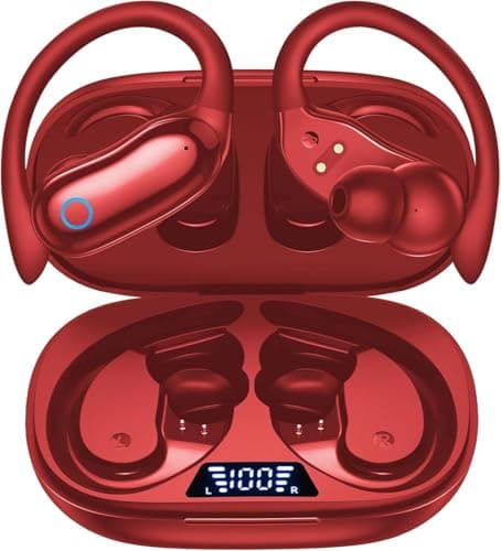 GNMN Active Noise Cancelling Ear Buds Wireless Earbuds 96hrs Playback Bluetooth Headphones Dual Battery Display Stereo Bass Earphones with Earhooks Microphone IPX7 Waterproof for Sports/Workout