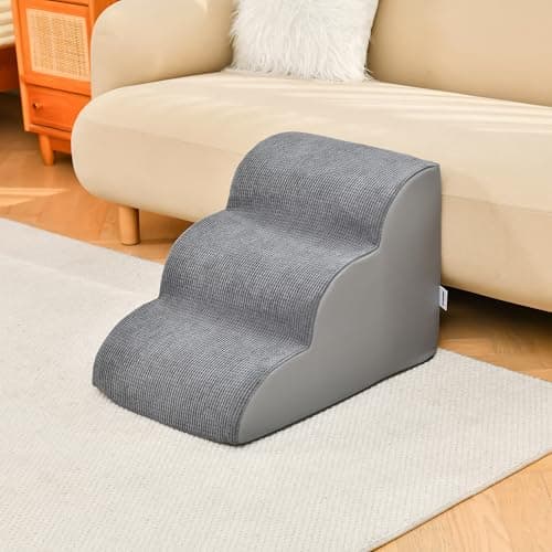 Dog Stairs for Small Dogs 15.7" H, 3-Step Pet Stairs with High-Density Foam, Curved Ramp Design for Puppies, Medium Pets and Older Cats, Dog Steps for Bed, Couch or Sofa, 15.7 × 22.4 × 15.7 Inch, Gray 5