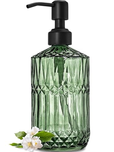 JASAI 18Oz Green Soap Dispenser with Black Rust Proof Pump, Refillable Kitchen soap Dispenser with Thick Glass, Soap Dispenser Bathroom for Hand soap, Dish Soap, Lotion, Body Wash.