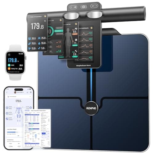 RENPHO Smart Scale for Body Weight, 8-Electrode Body Composition Scale with BMI, Body Fat, Muscle Mass, Rechargeable Body Fat Scale with Full-Color TFT LCD on Handle, MorphoScan Nova, Dark Blue