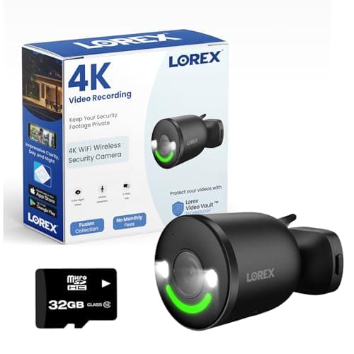 Lorex 4K 8MP Wi-Fi 6 Spotlight Security Camera | Indoor/Outdoor | Color Night Vision | Smart Motion Detection | 32GB Local Storage | 2-Way Talk | IP65 Rated | No Monthly Fees | Black