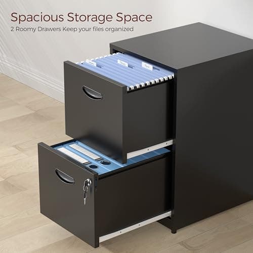 Kubohogar 2 Drawer File Cabinet with Lock,Black Metal Filing Cabinets,Vertical Locking File Cabinet Fit Hanging Files, Letter,File Box and A4 Documents (Black) 8