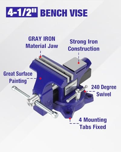 WORKPRO Bench Vise, 4-1/2" Vice for Workbench, Utility Combination Pipe Home Vise, Swivel Base Bench for Woodworking 5