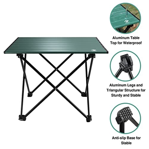 VILLEY Portable Camping Side Table, Ultralight Aluminum Folding Beach Table with Carry Bag for Outdoor Cooking, Picnic, Camp, Boat, Travel - Green 5