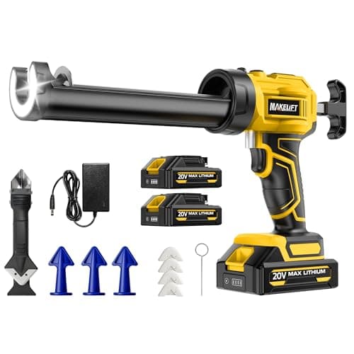 MAKELIFT Electric Caulking Gun, 10oz Caulk Gun with 2x2000mAh Batteries, Cordless Caulking Gun, 4 Adjustable Speeds, LED Light, Auto Retraction, 9 Pcs Silicone Caulking Tools for Filling and Sealing