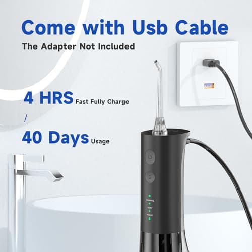 Water Flosser - Water Flossers for Teeth 3.0 Pulse Technology - Cordless Rechargeable Portable Water Flosser - 300ML Water Tank Dental Water Flosser Waterproof for Braces Home Travel (Black) 6