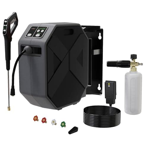 WISSIPRO Electric Wall Mounted Power Washer -5000PSI 3.4GPM Adjustable Pressure Washer, Power Washer with GFCI Power Cord 100FT Retractable Hose and 1L Foam Canno for Cars, Driveways, Patios
